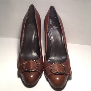 STUART WEITZMAN Leather Pumps w/ Buckle Over Toes